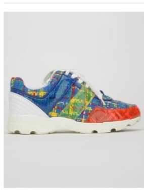 Chanel Multicolor Tweed Sneakers CC Trainers Size 37 Rare Statement Worn Once